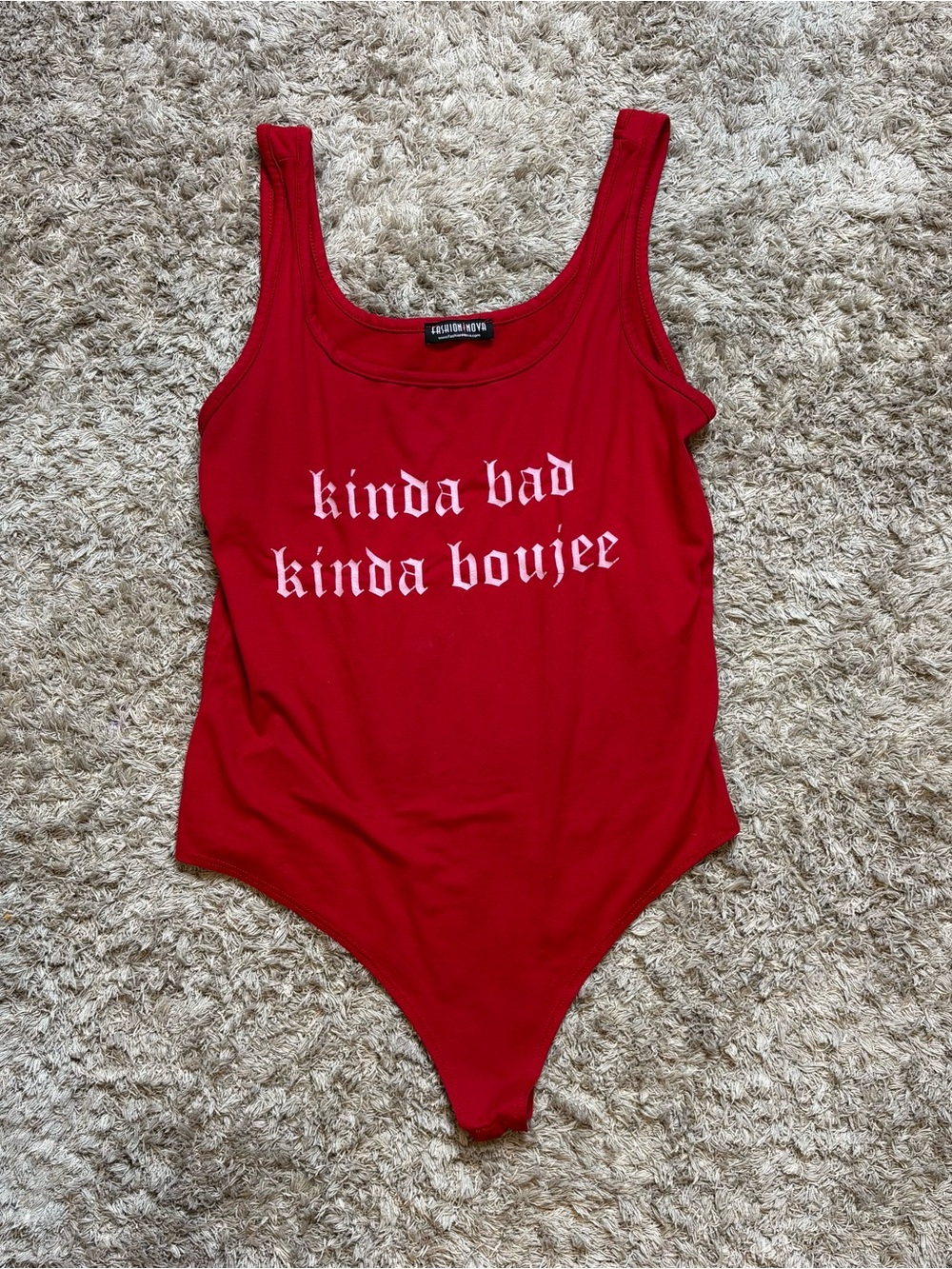 Fashion Nova Red Graphic Scoop Neck Bodysuit